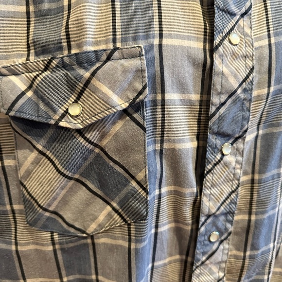 Wrangler Shirt Men’s Size XL Blue White Plaid Pearl Snap Western - Picture 3 of 5